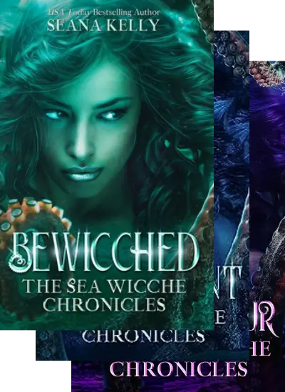 Three overlapping book covers from Seana Kelly's The Sea Wicche Chronicles series