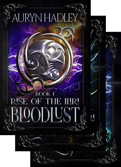 Three overlapping book covers from Auryn Hadley's Rise of the Iliri series