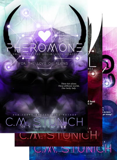 Three overlapping book covers from C.M. Stunich's For the Love of Aliens series