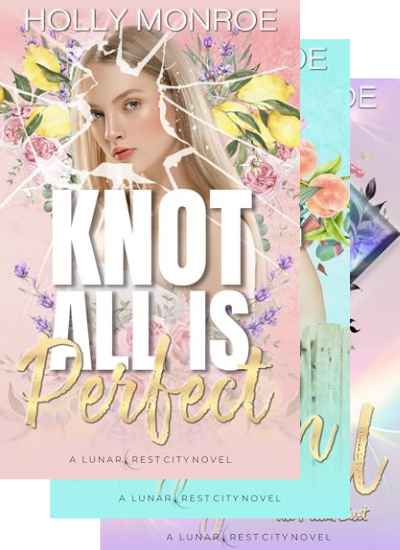 Three overlapping book covers from Holly Monroe's Lunarcrest City Omegaverse series