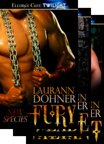 Three overlapping book covers from Laurann Dohner's New Species series