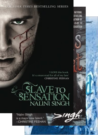 Three overlapping book covers from Nalini Singh's Psy-Changeling series