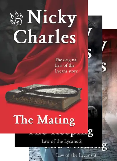 Three overlapping book covers from Nicky Charles's Law of the Lycans series