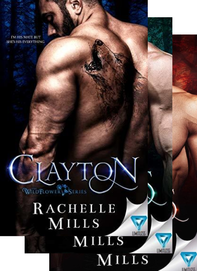 Three overlapping book covers from Rachelle Mills's Wildflower series