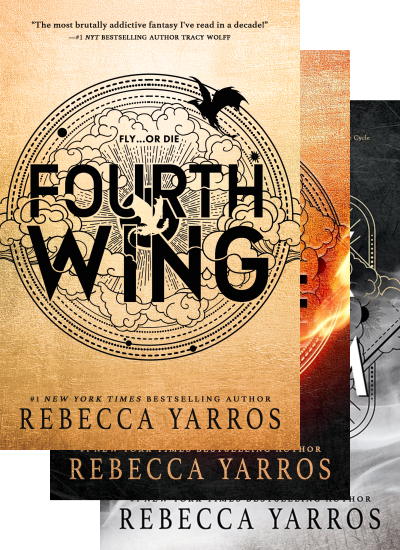 Three overlapping book covers from Rebeca Yarros's The Empyrean series
