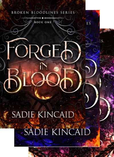 Three overlapping book covers from Sadie Kincaid's Broken Bloodlines series