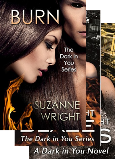 Three overlapping book covers from Suzanne Wright's Dark In You series
